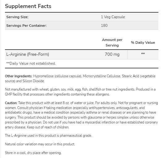 L -arginine 700 mg - 180 capsules