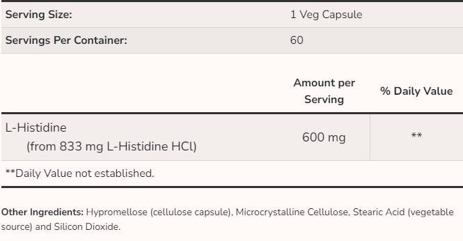 L-Histidine 600 mg - 60 capsules