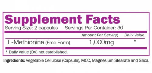 L-metionine 1000 mg 60 cápsulas