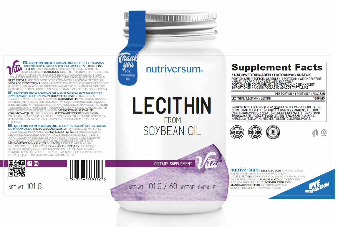 Lecithin 1200 mg | From Soybean Oil - 30 Softgels