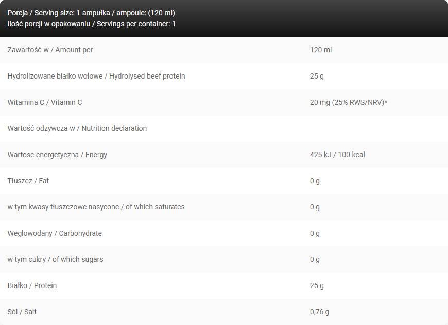 LevroHiPro Shot / 25 g of Hydrolyzed Beef Protein with Zero Sugar - 120 ml