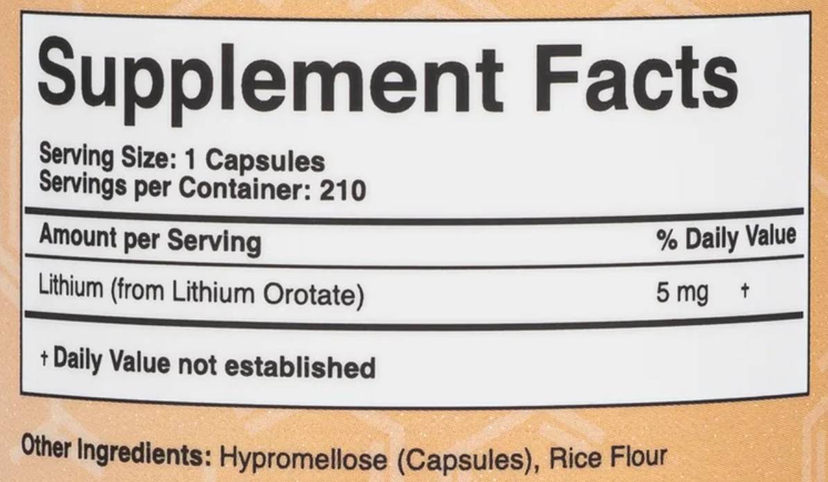Lithium orotaat 5 mg - 210 capsules