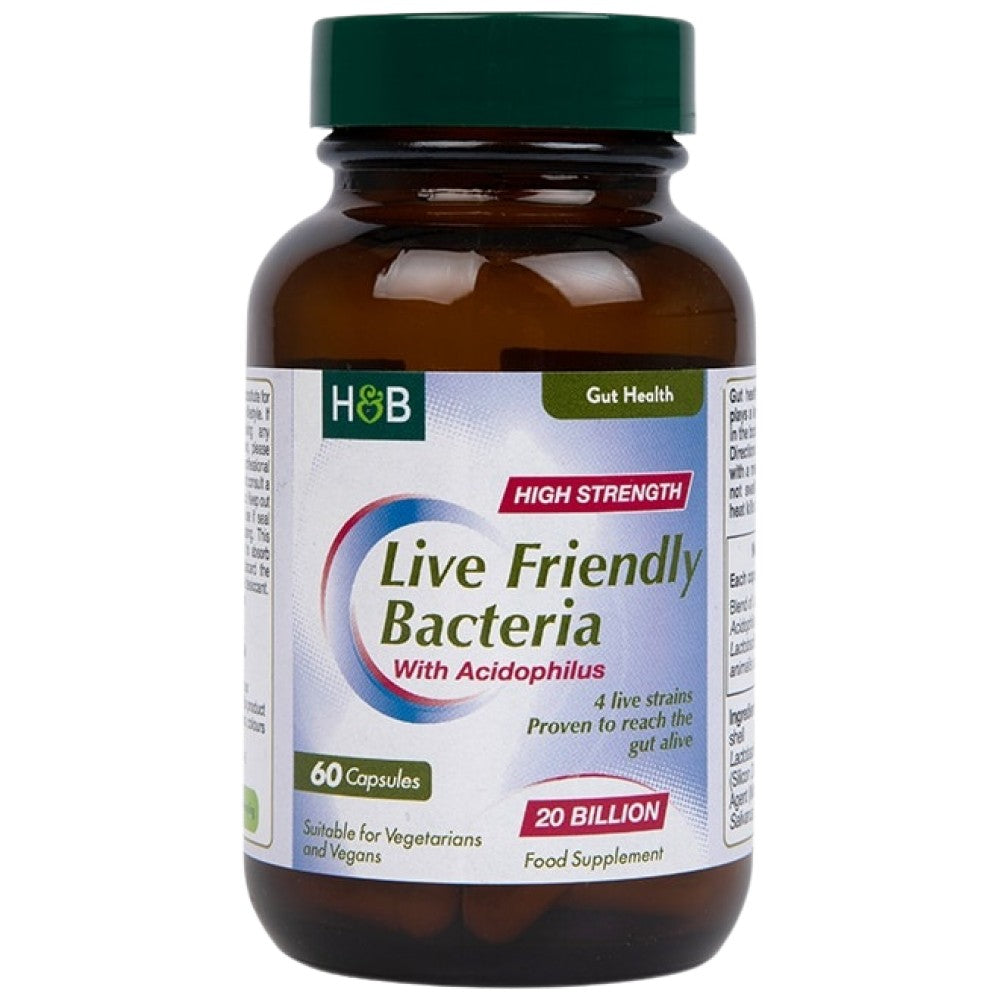 Live Friendly Bacteria with Acidophilus | High Strength 20 Billion - 60 capsules