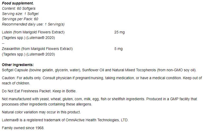 LUTEIN & ZEAXANTHIN - 60 gelcapsules