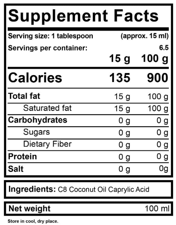 MCT Ueleg 100% Flëssegkeet C8 - 500 ml