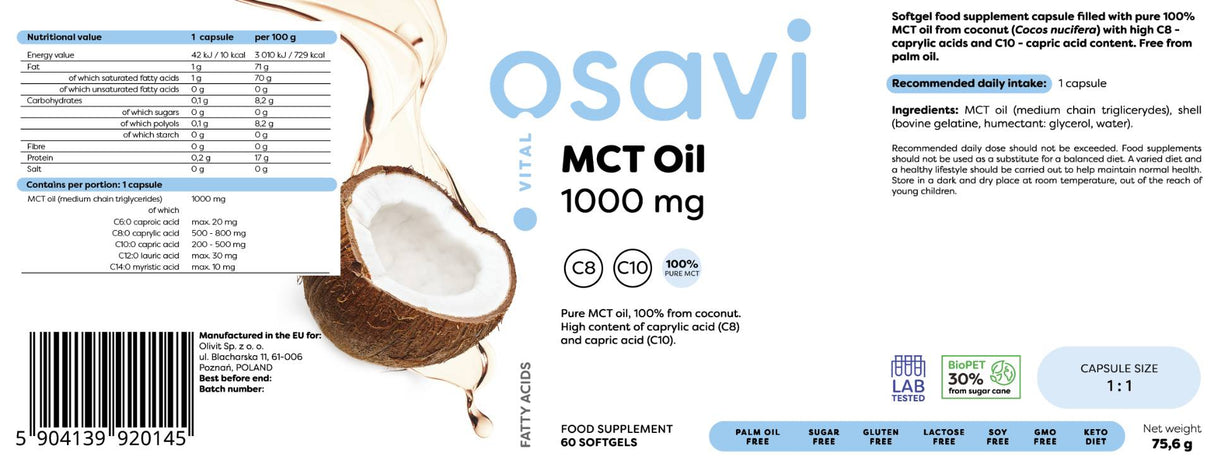MCT olej 1000 mg | C8 + C10 - 60 softgelů