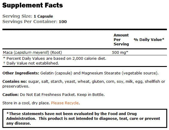 MACA 500 mg - 100 kapsulas