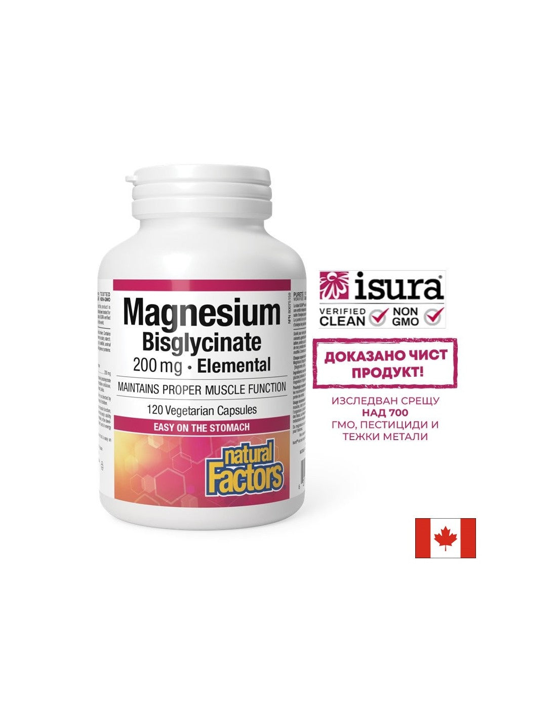 Magnesium Bisglycinaat Puur/ Magnesium (bisglycinaat) 200 mg x 120 capsules <tc>Natural Factors</tc>