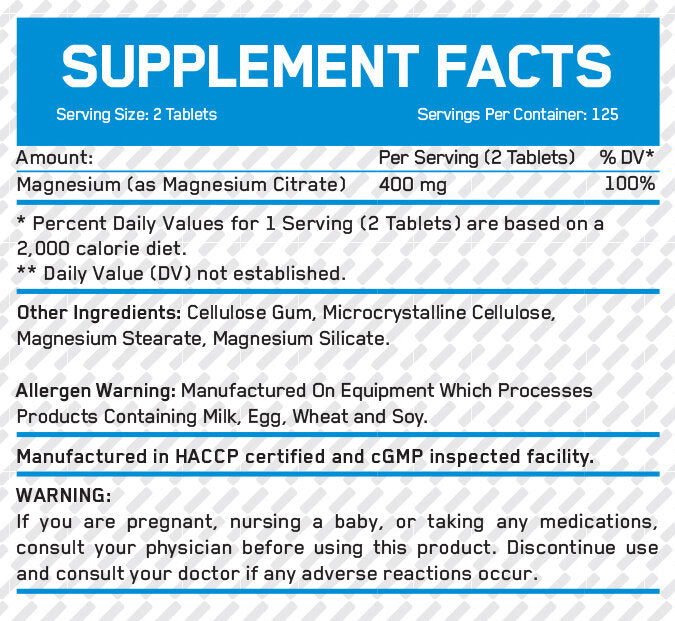 Magnesium Citrate 200mg / 100 Tabs.