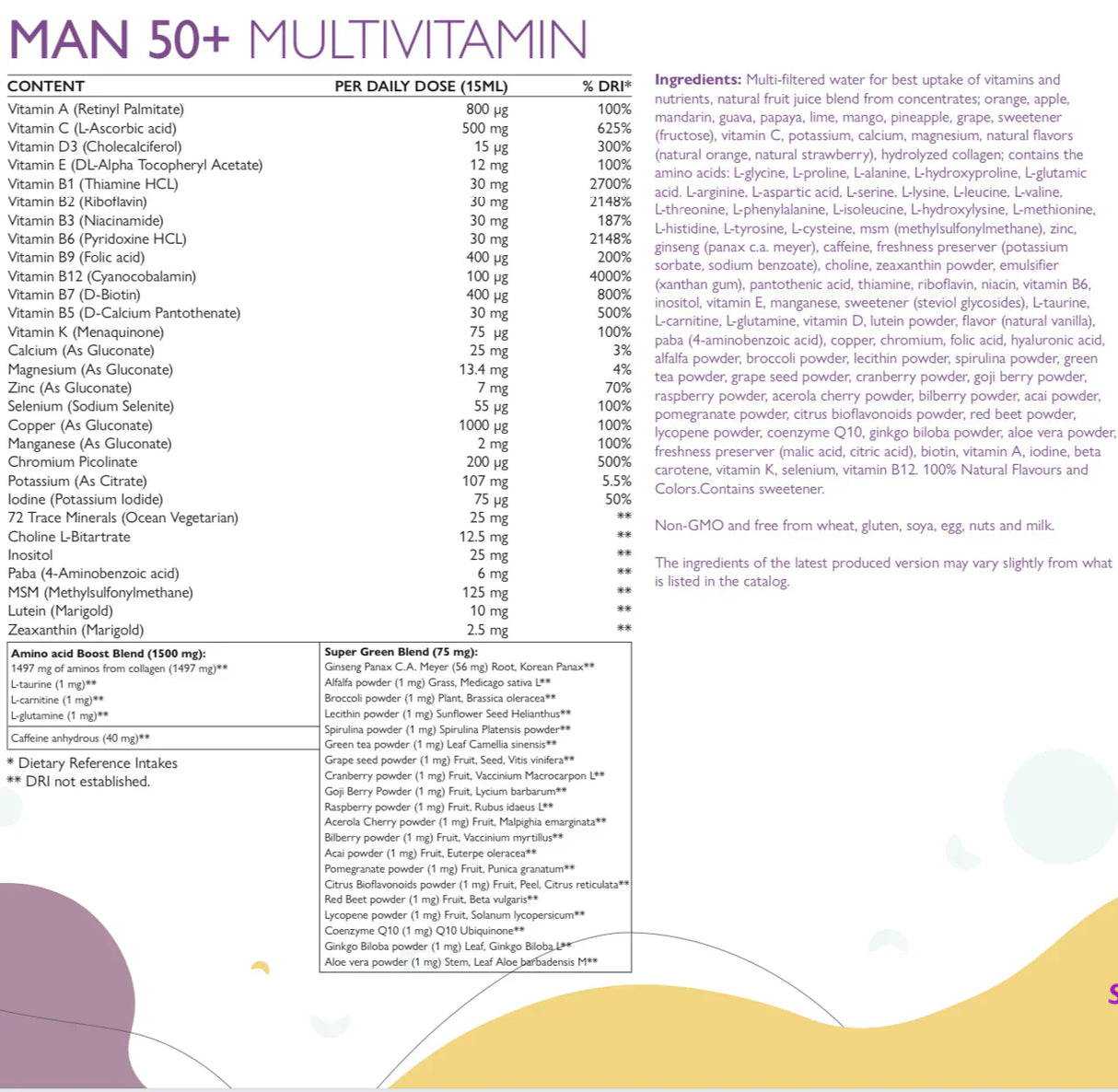 Man 50+ multivitamins for men with collagen 1497 mg - 149 active ingredients /500 ml/