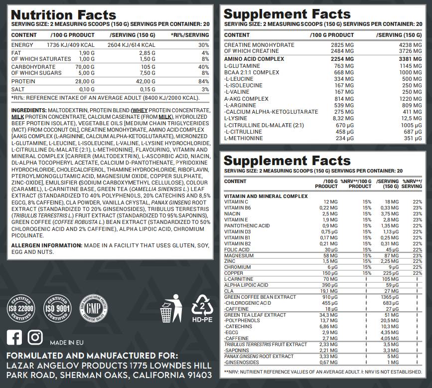 Masivní zisk | s kreatinem, aminokyselinami a vitamíny - 3000 gramů