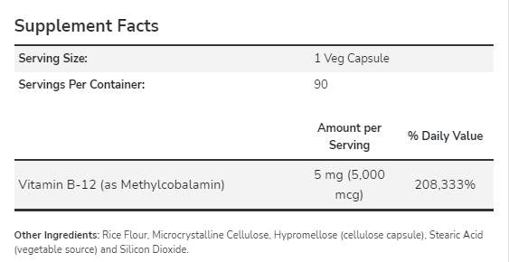 Methyl B-12 5000 mcg - 90 capsules