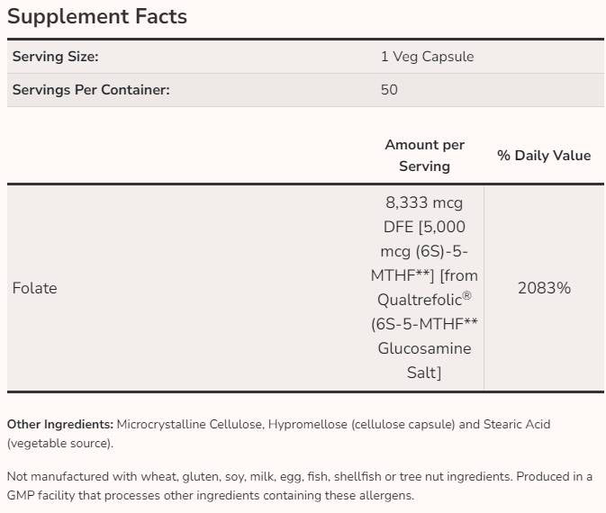 Methyl Folate 5000 mcg - 50 capsules