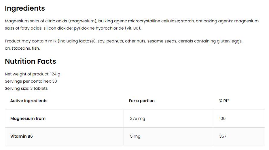 Mg + B6 / Magnesium Citrate + B6 90 Tablets