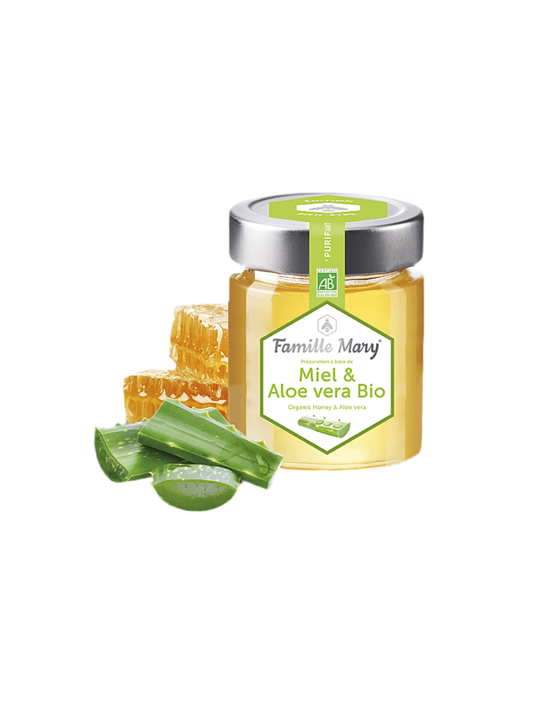 Miel & Aloe Vera Bio / Bio acacia honey + aloe vera, 170 g Famille Mary