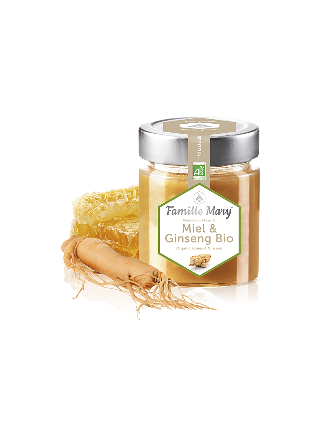 Miel & Ginseng Bio / Organic honey from forest flowers + ginseng, 170 g Famille Mary