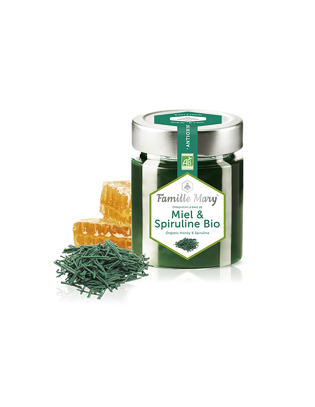 Miel & Spiruline Bio / Bio Acacia Honey + Spirulina, 170 G Famille Mary