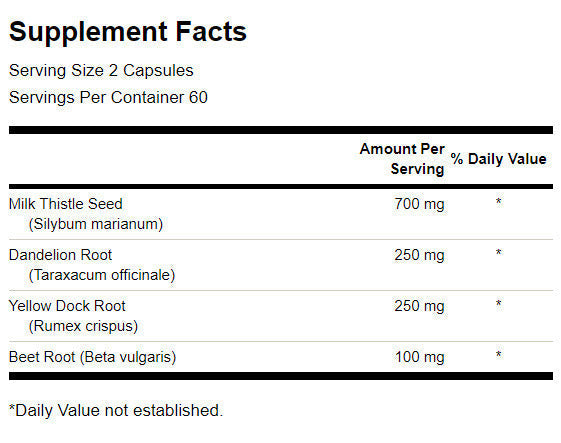 Milk Thistle Dandelion & Yellow Dock - 120 capsules