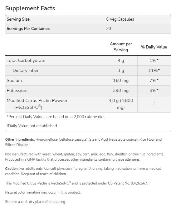 Modified Citrus Pectin 800 mg | PectaSol-C® - 180 capsules