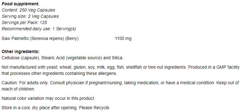 Saw Palmetto Berries 550 mg - 250 kapsułek