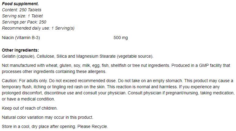 Niacyna 500 mg - 250 tabletek