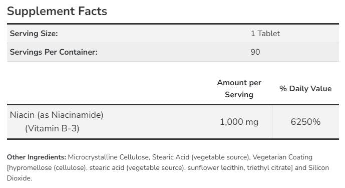 Niacinamide 1000 mg - 90 Tablets