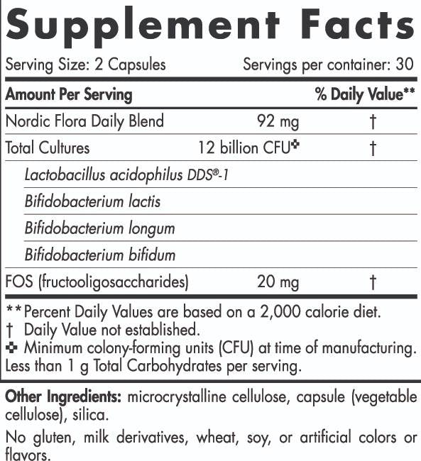 Nordic Flora Probiotic Daily | 12 Billion Active Cells - 60 capsules