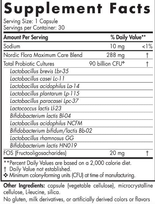 Nordic Flora Probiotic Maximum Care | 90 Billion Active Cells - 30 capsules
