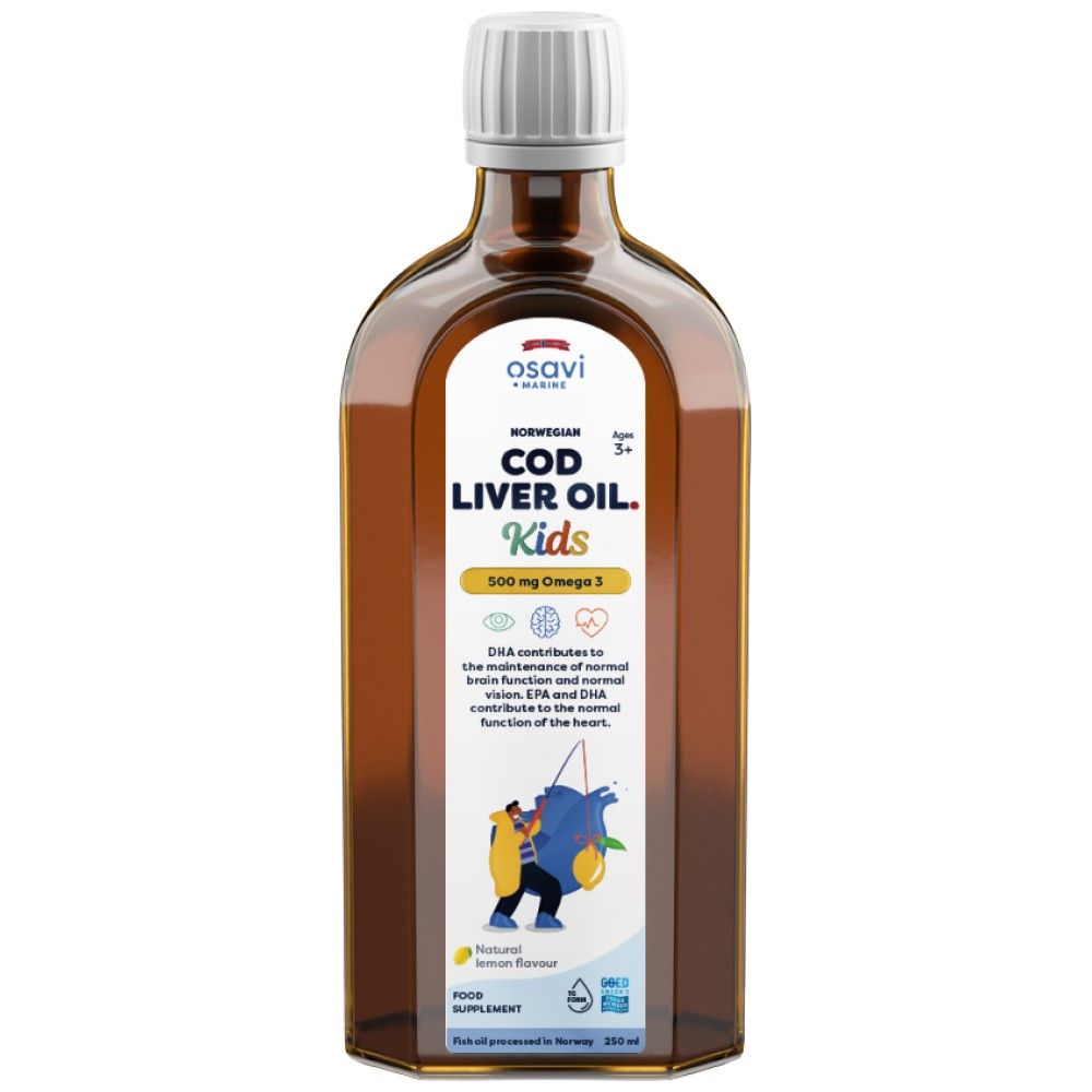 Norwegian COD Liver Oil Kids | Citronová ochucená kapalina Omega - 250 ml