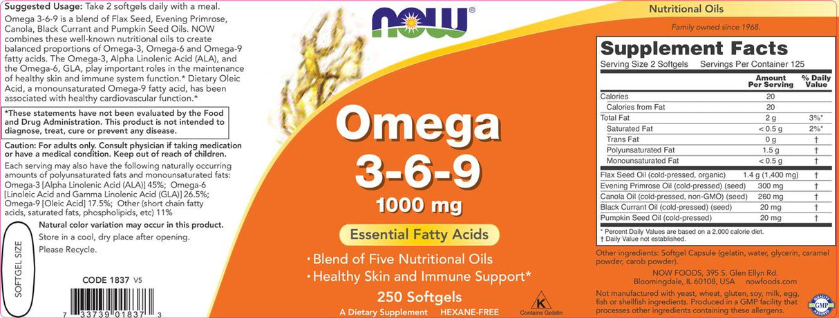 Omega 3-6-9 1000 mg - 100 Gel Capsules