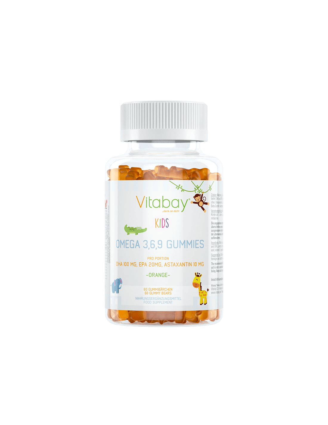 Omega 3-6-9 Gummies Kids/Omega 3-6-9 para niños, 60 tabletas de gelatina con sabor a naranja