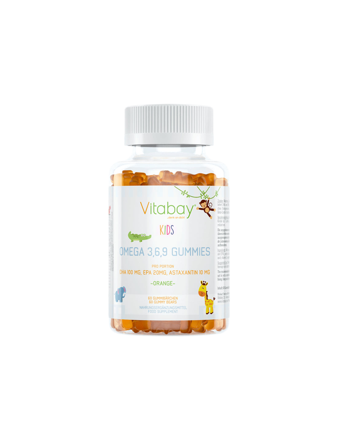 Omega 3-6-9 Gummies Kids/Omega 3-6-9 para niños, 60 tabletas de gelatina con sabor a naranja