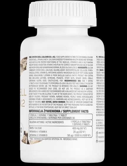 Oyster Shell Cálcio 400 mg / com D3 + K2 90 comprimidos