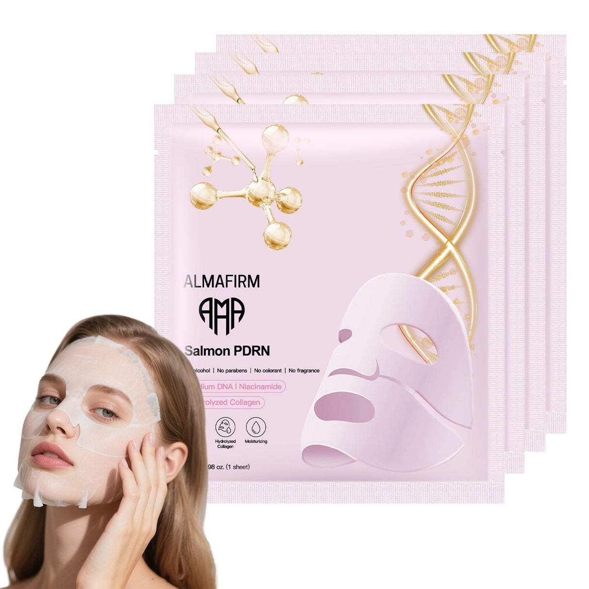 Korean face mask with salmon DNA, peptides, collagen, panthenol and niacinamide - 4 pieces in a box - Nutra Best Europe