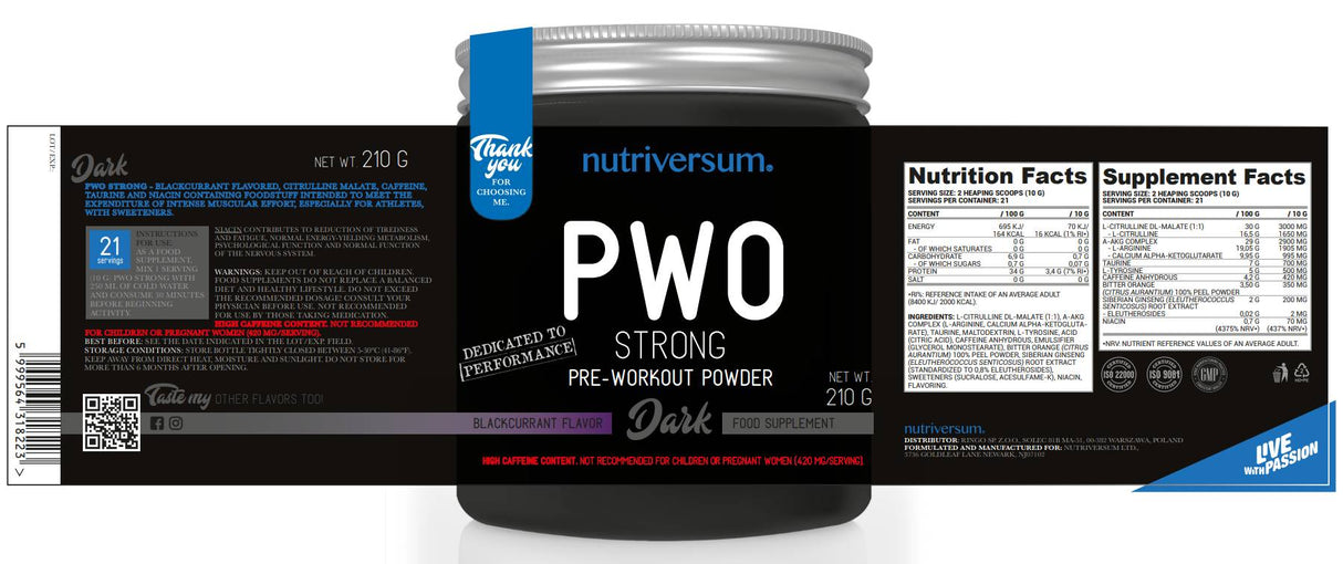 PWO Strong | Pre-Workout - 210 grams