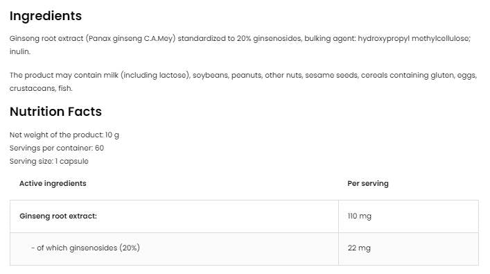 Panax Ginseng 110 mg | Kořenový extrakt 60 tobolek