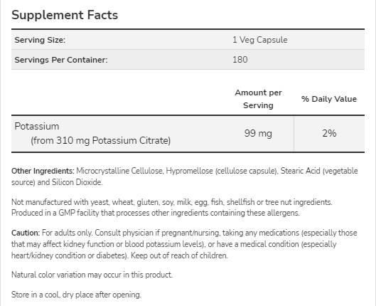 Potassium Citrate 99 mg - 180 capsules