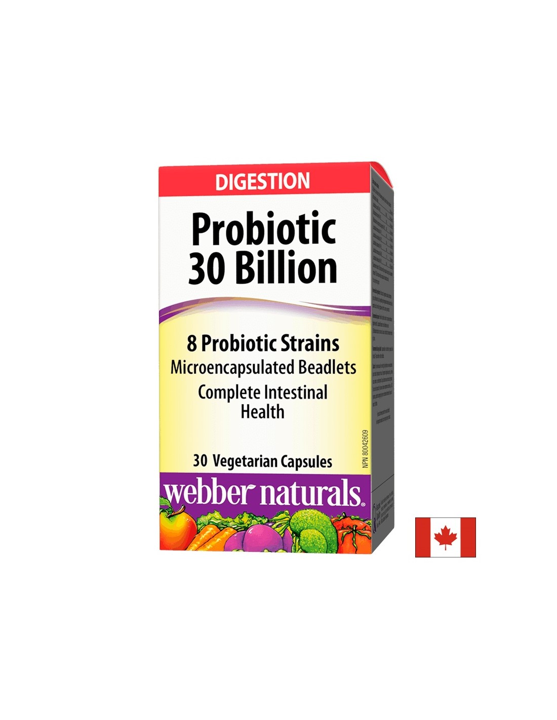 Probiotic 30 billion / 8 Probiotic Strains / Probiotic, 30 billion active probiotics, 8 probiotic strains, 30 capsules Webber Naturals