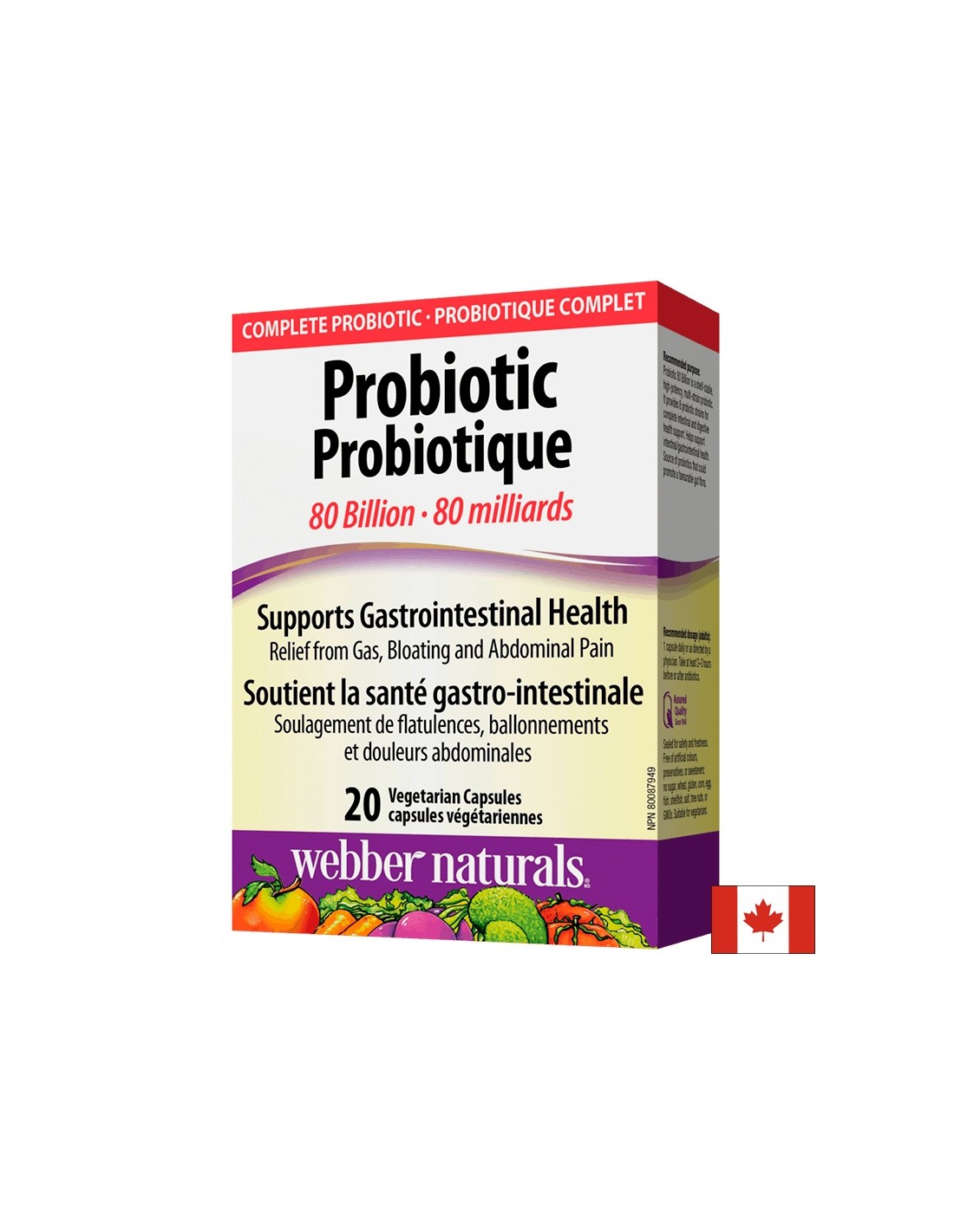 Probiotic 80 billion / Probiotic, 80 billion active probiotics, 20 capsules Webber Naturals