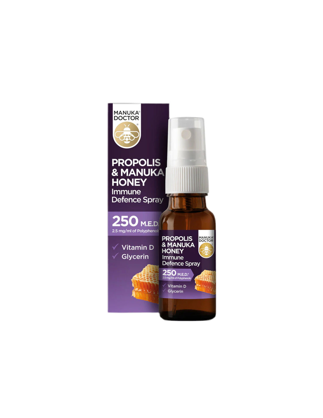 Propolis & Manuka Honey Inmune Defense Spray 250 Med/ garganta con propóleos (250 med), miel de manuka y vitamina D3, 20 ml