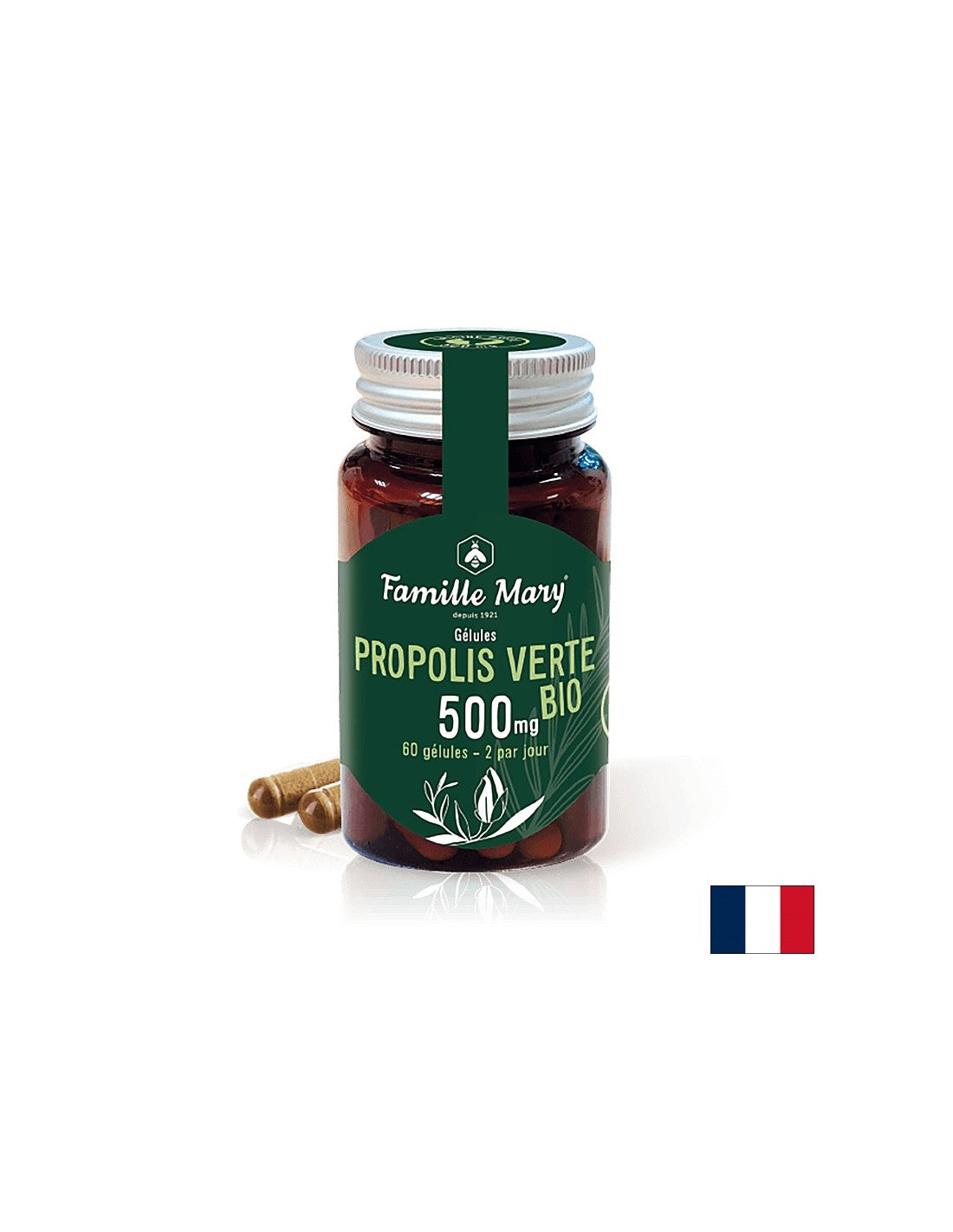 „Propolis Verte Bio / Organic Green Propolis 500 mg“, 60 kapsulių „Famille Mary“