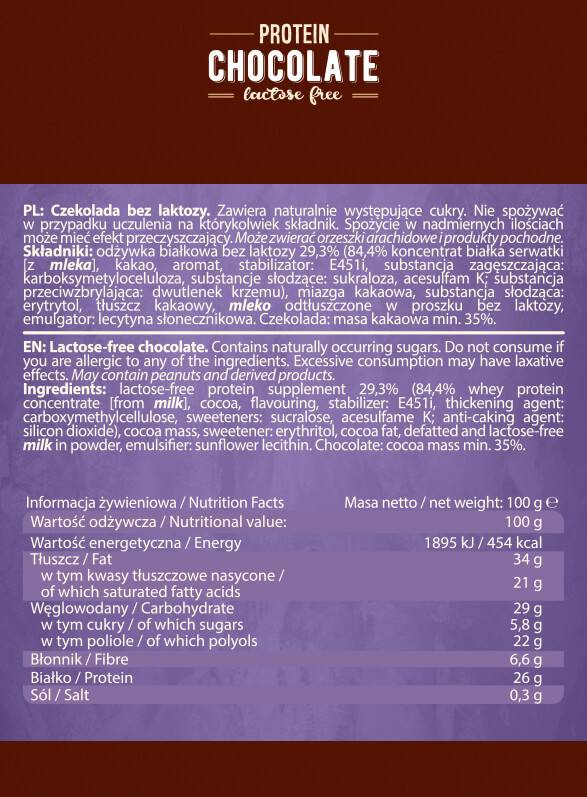 Chocolate proteico | Lactosa gratis - 100 gramos