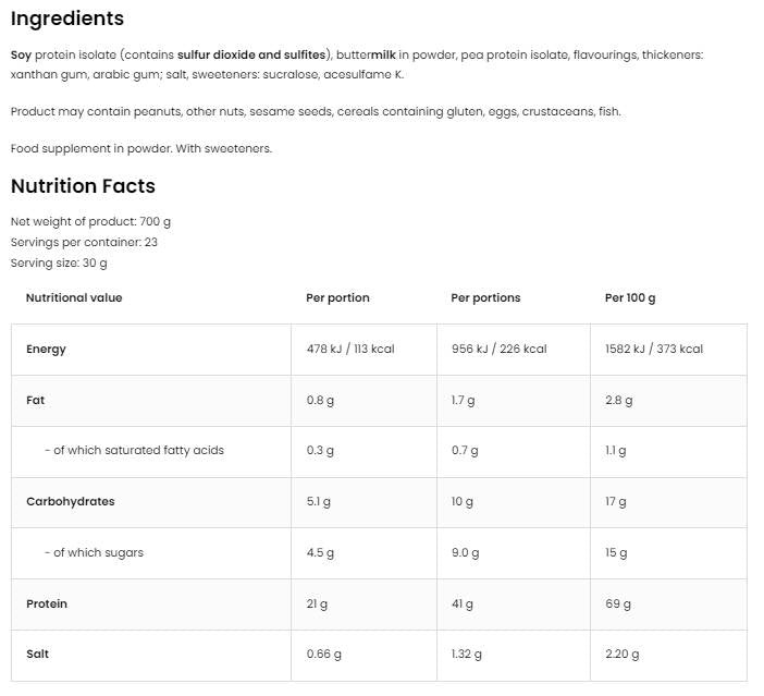 Protein Shake | with Soy Isolate and Pea Isolate 700 grams