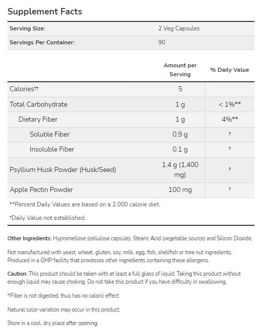Psyllium Husk 700 mg | with Apple Pectin - 360 capsules