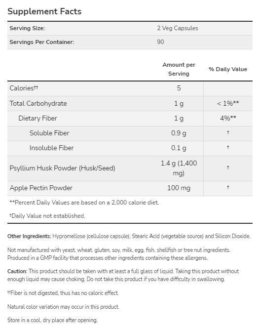 Psyllium Husk 700 mg | with Apple Pectin - 360 capsules