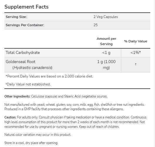 Raíz de Goldenseal 500 mg - 50 cápsulas