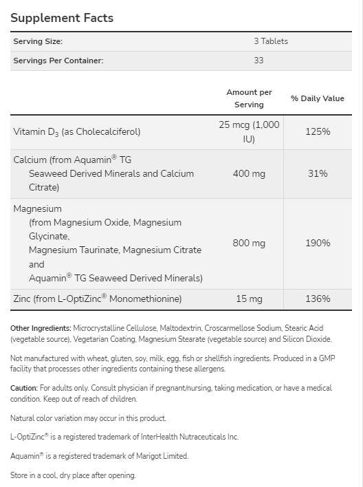 Magnesium & Calcium | with Vitamin D3 & L-OptiZinc - 250 Tablets