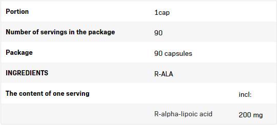 R-ALA | R-Alpha Lipoic Acid 200 mg - 90 capsules
