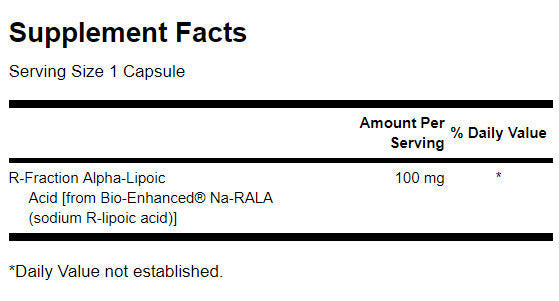 R-Fraction Alpha Lipoic Acid - Double Strength 100 mg - 60 capsules