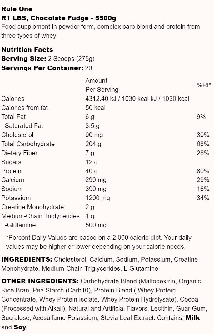 R1 lbs | Wysokie kalorie Mass Gainer - 5500 gramów